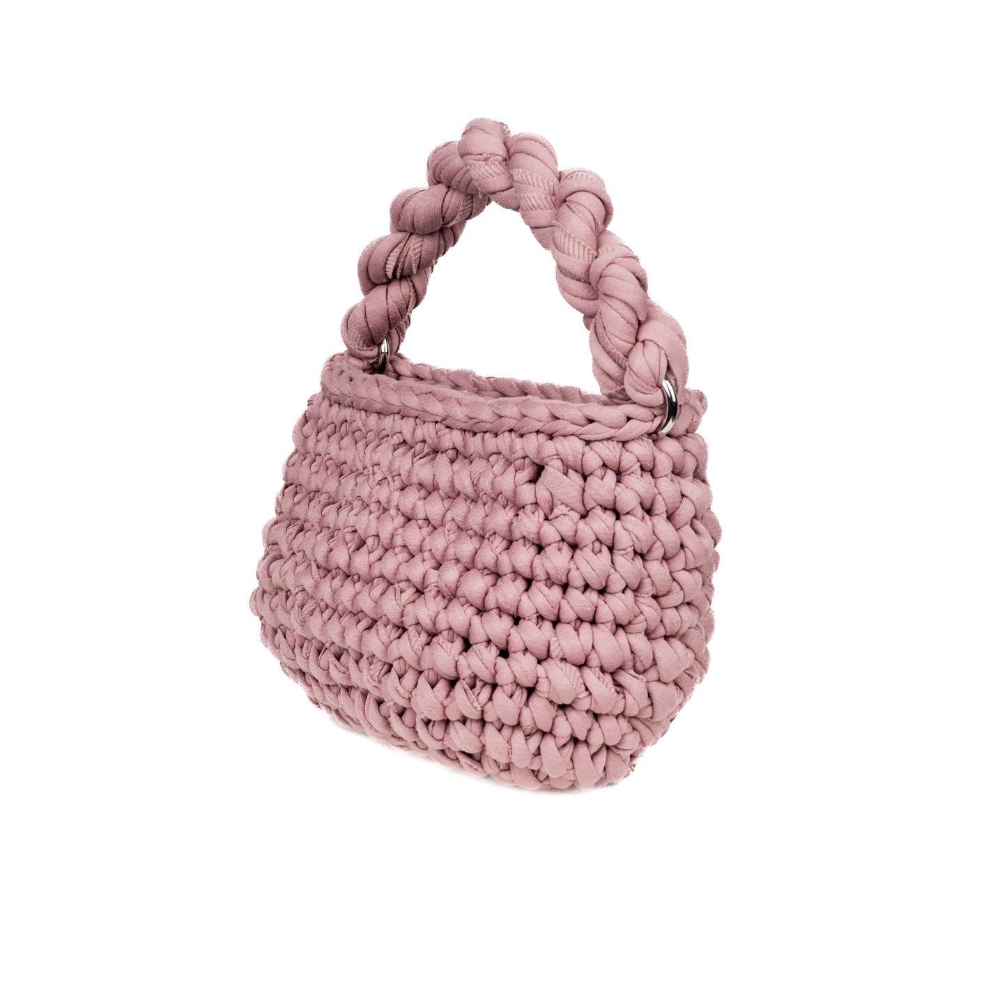 Mini bag realizzata all'uncinetto con manico ed anelli color argento