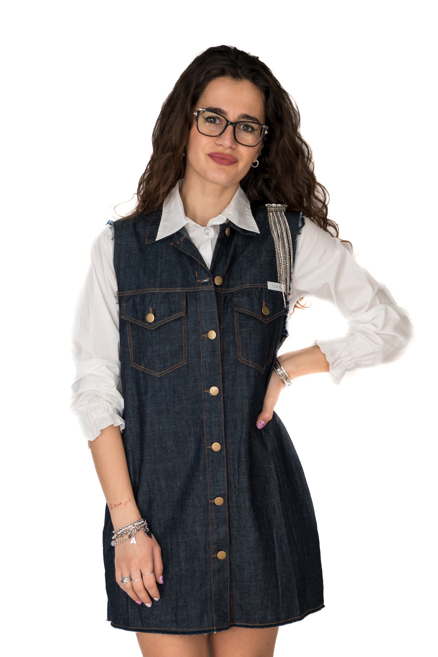 Abito gilet in jeans con bottoni