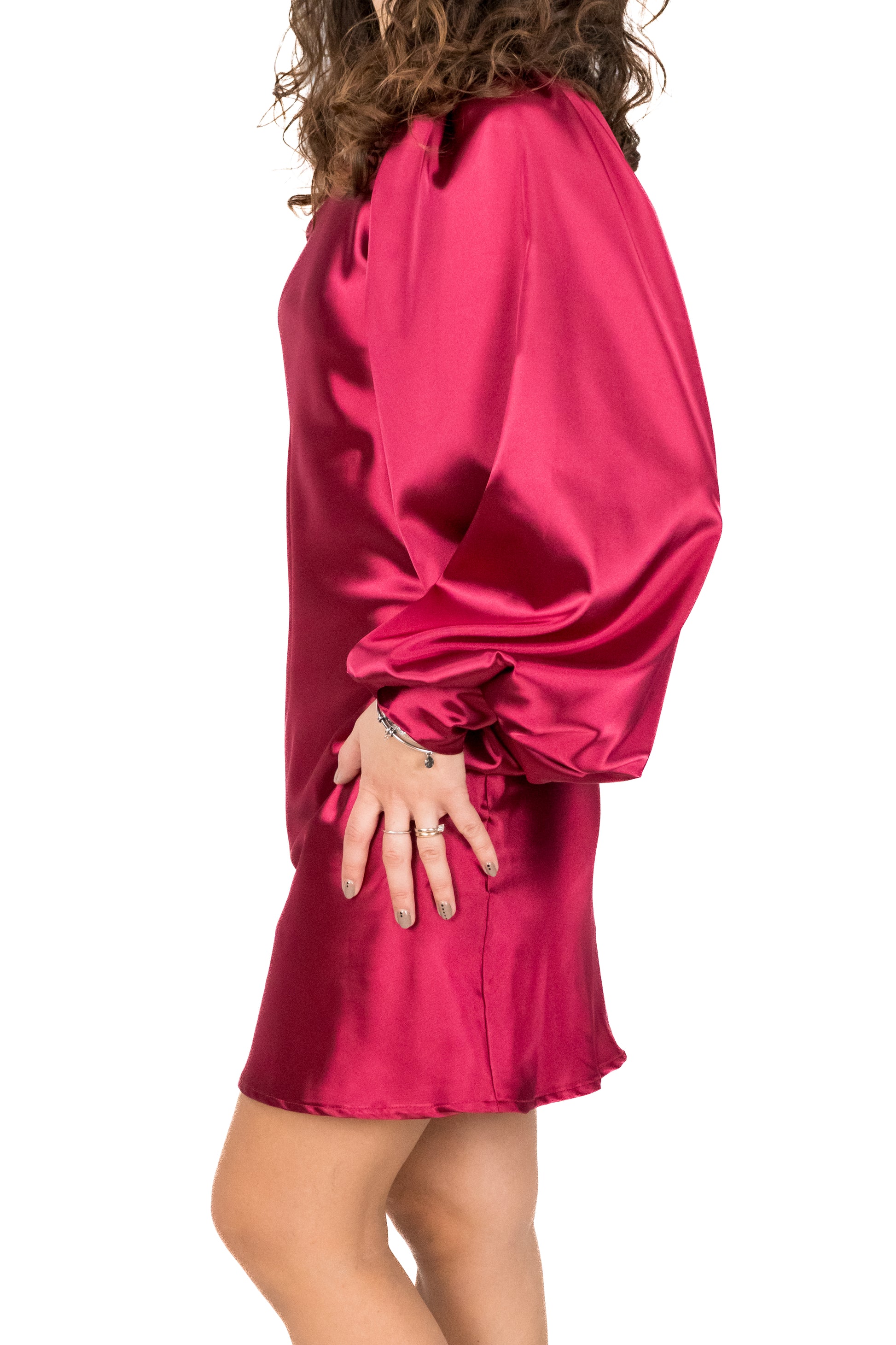 Abito corto in raso magenta
