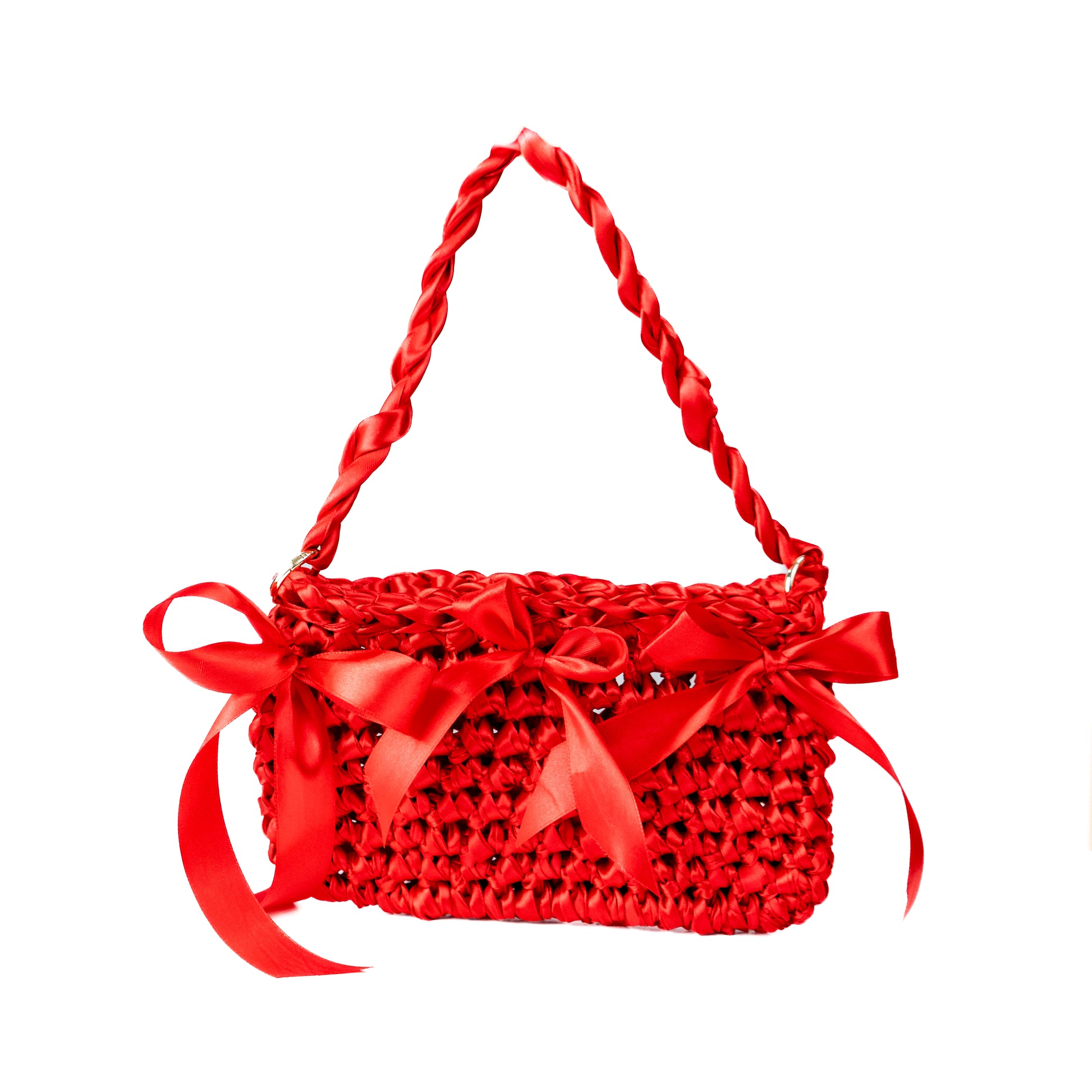 Borsa in raso rosso con fiocchi per capodanno. Borsa party/feste