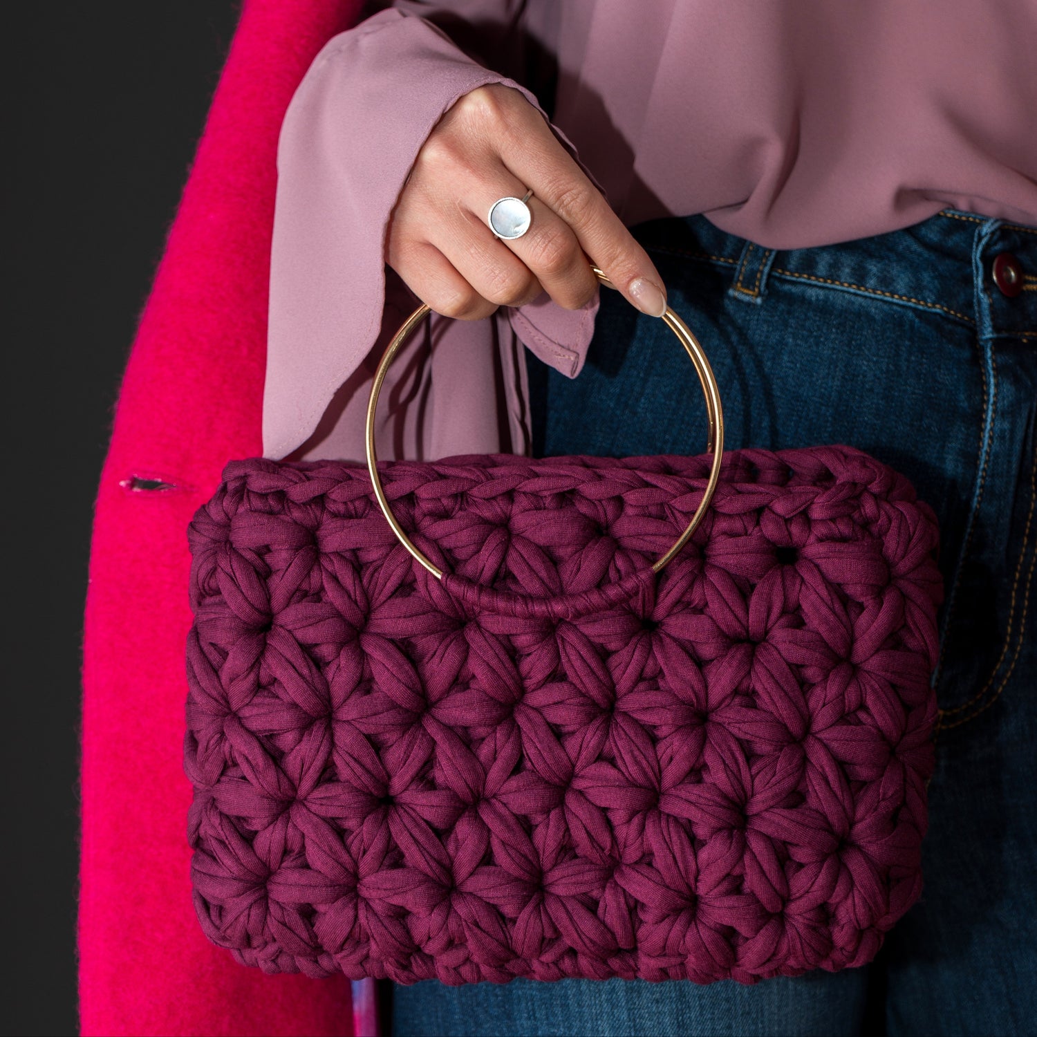 Borsa crochet jasmine con manici color oror