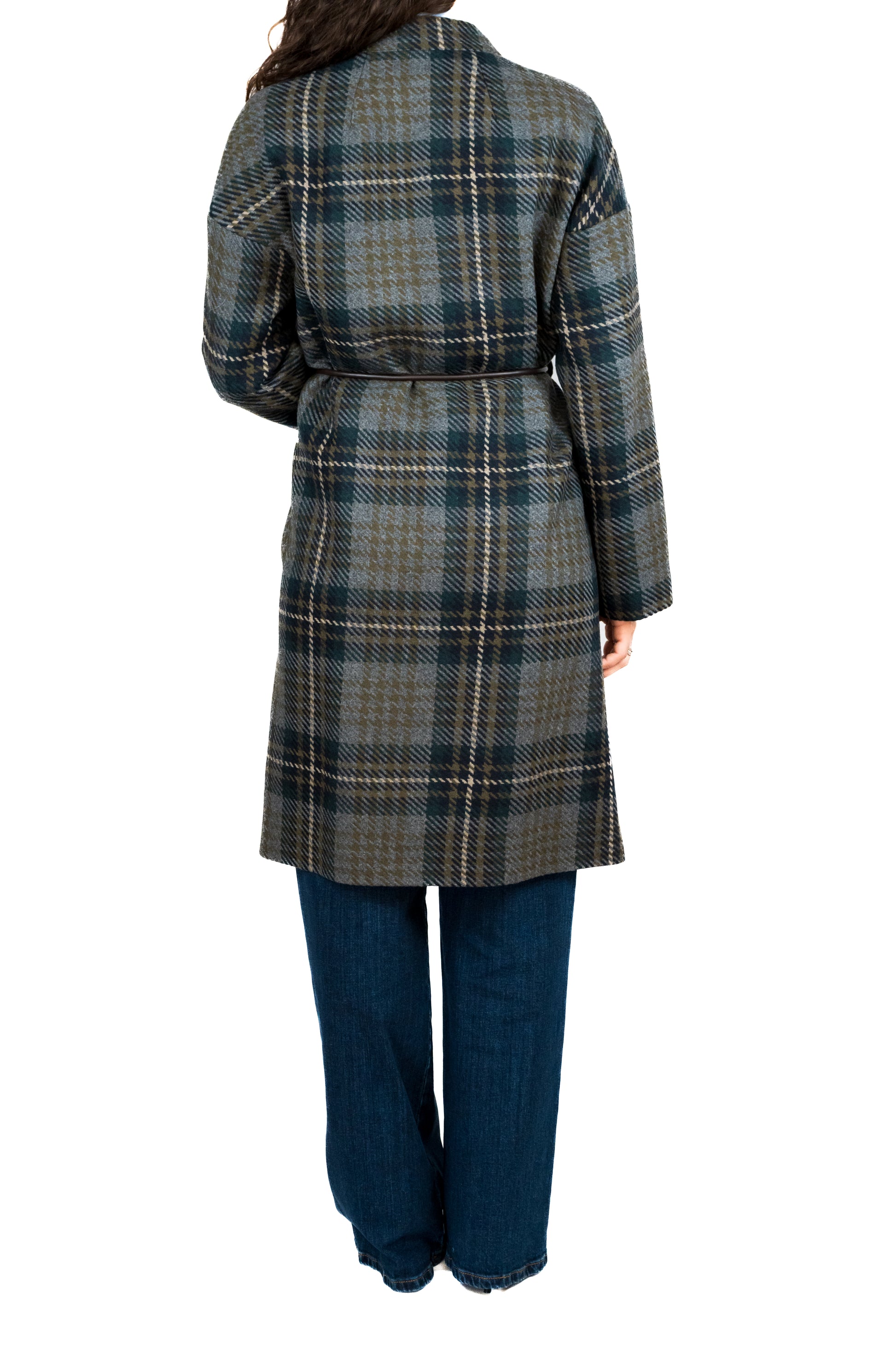 Cappotto in misto lana a quadri con revers asimmetrici e fodera in contrasto...