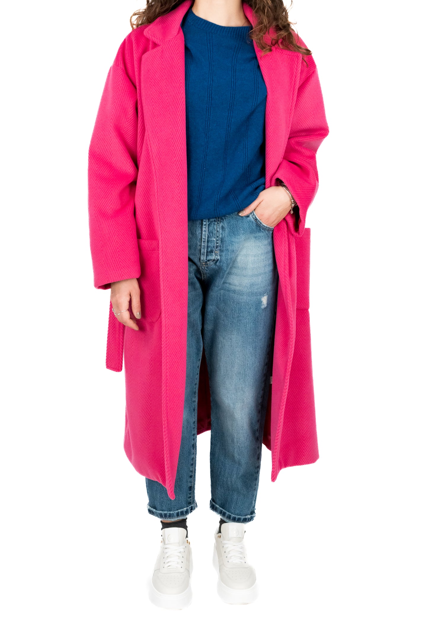 Cappotto fuxia con cinta