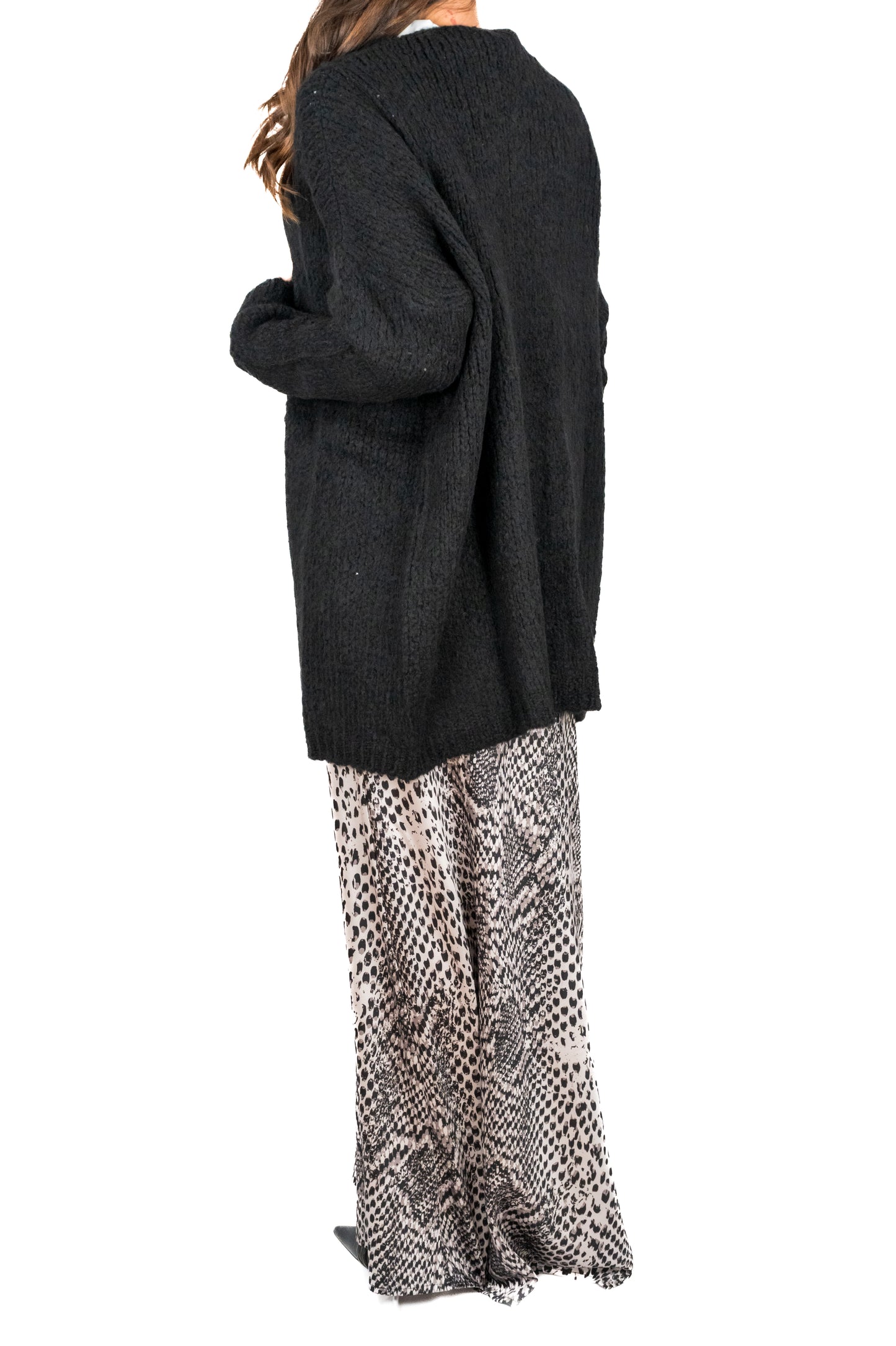 Cardigan lungo in misto lana nero