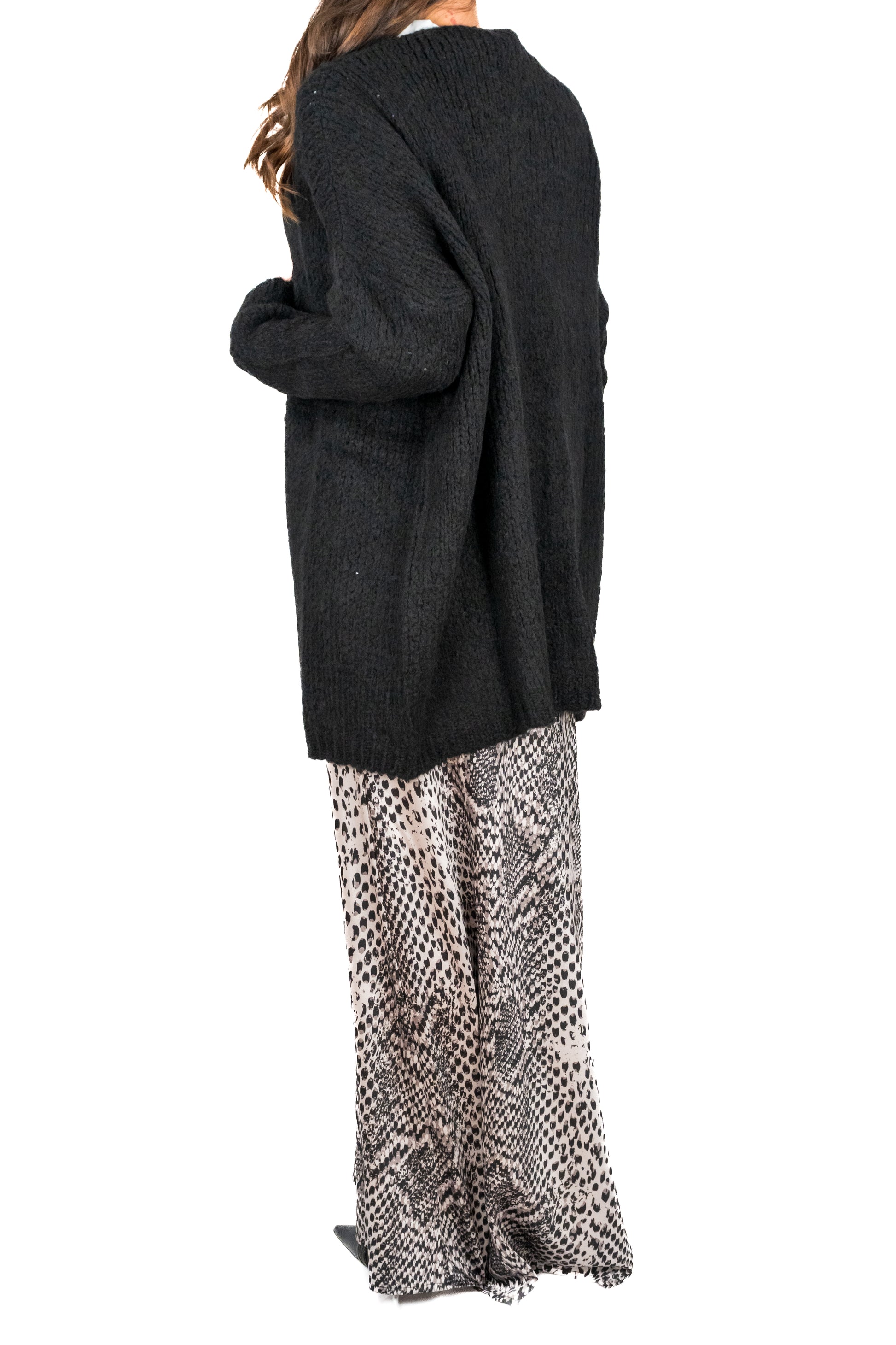 Cardigan lungo in misto lana nero
