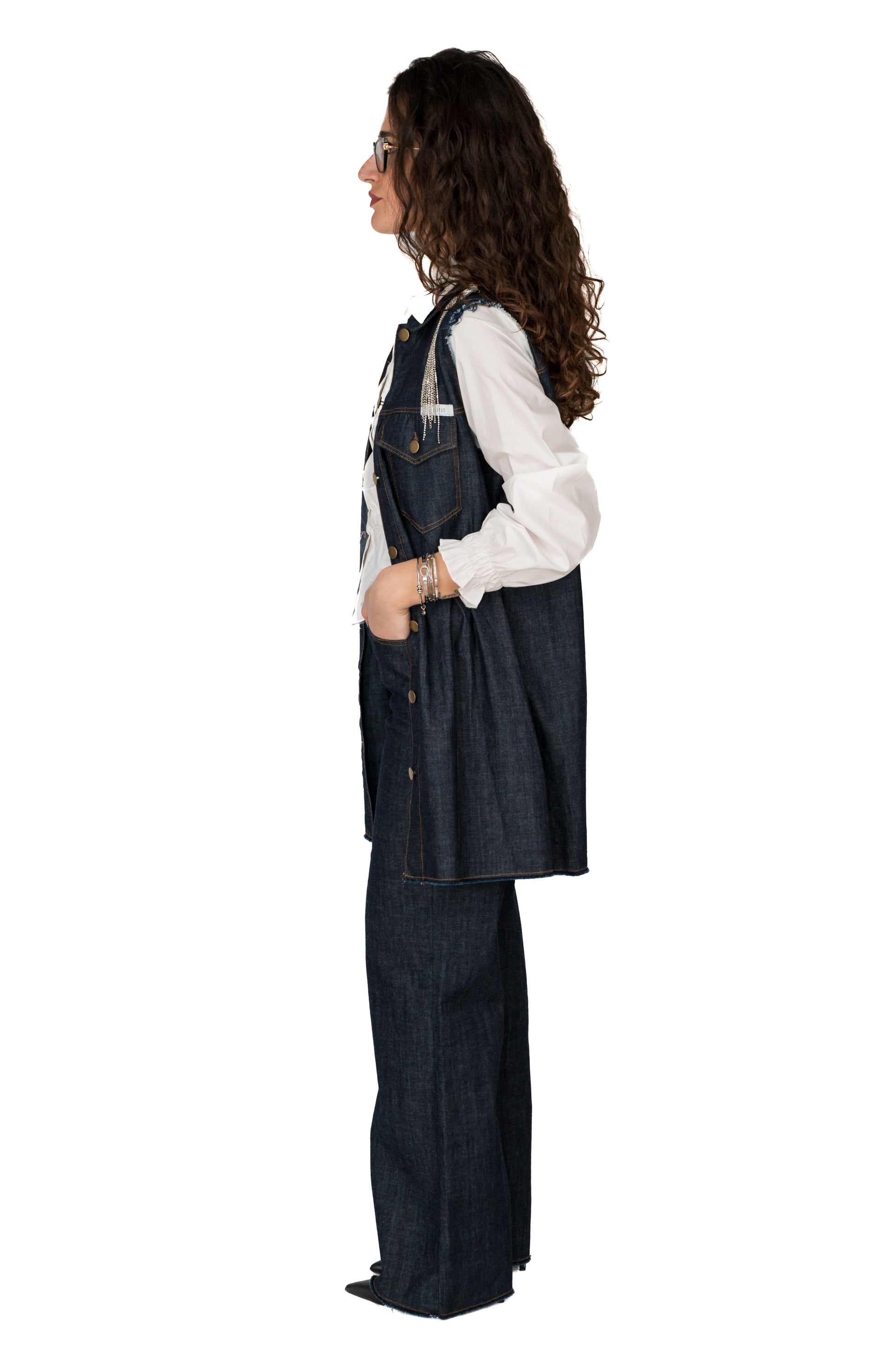 Completo gilet e pantalone denim