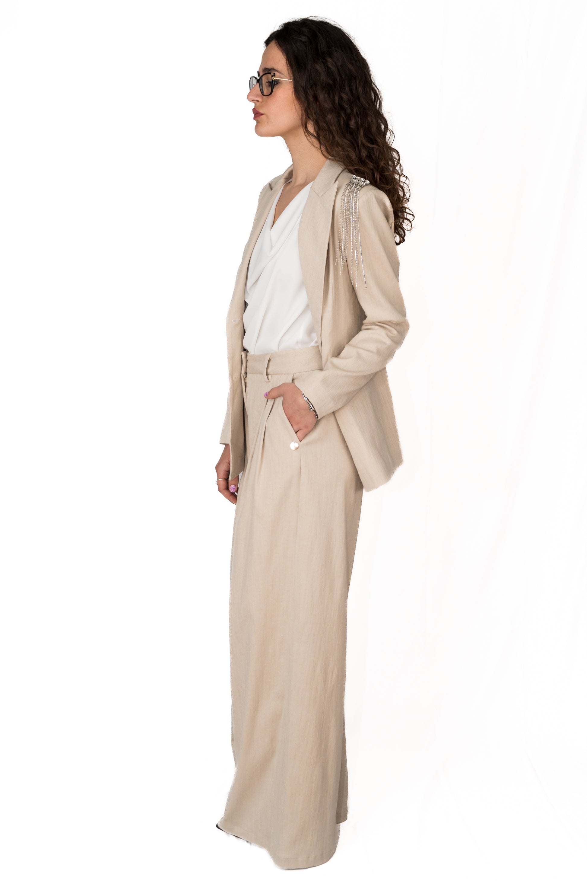 Tailleur beige misto cotone
