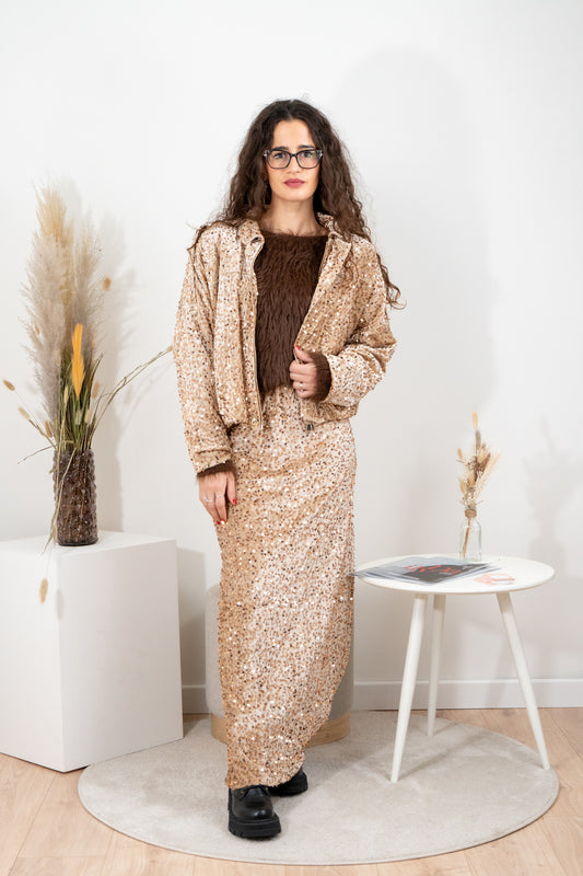 Giacca in paillettes beige