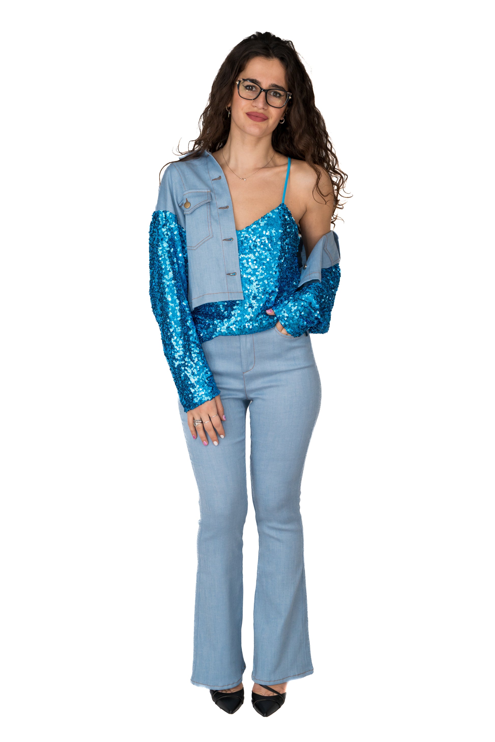 Pantalone denim a zampa