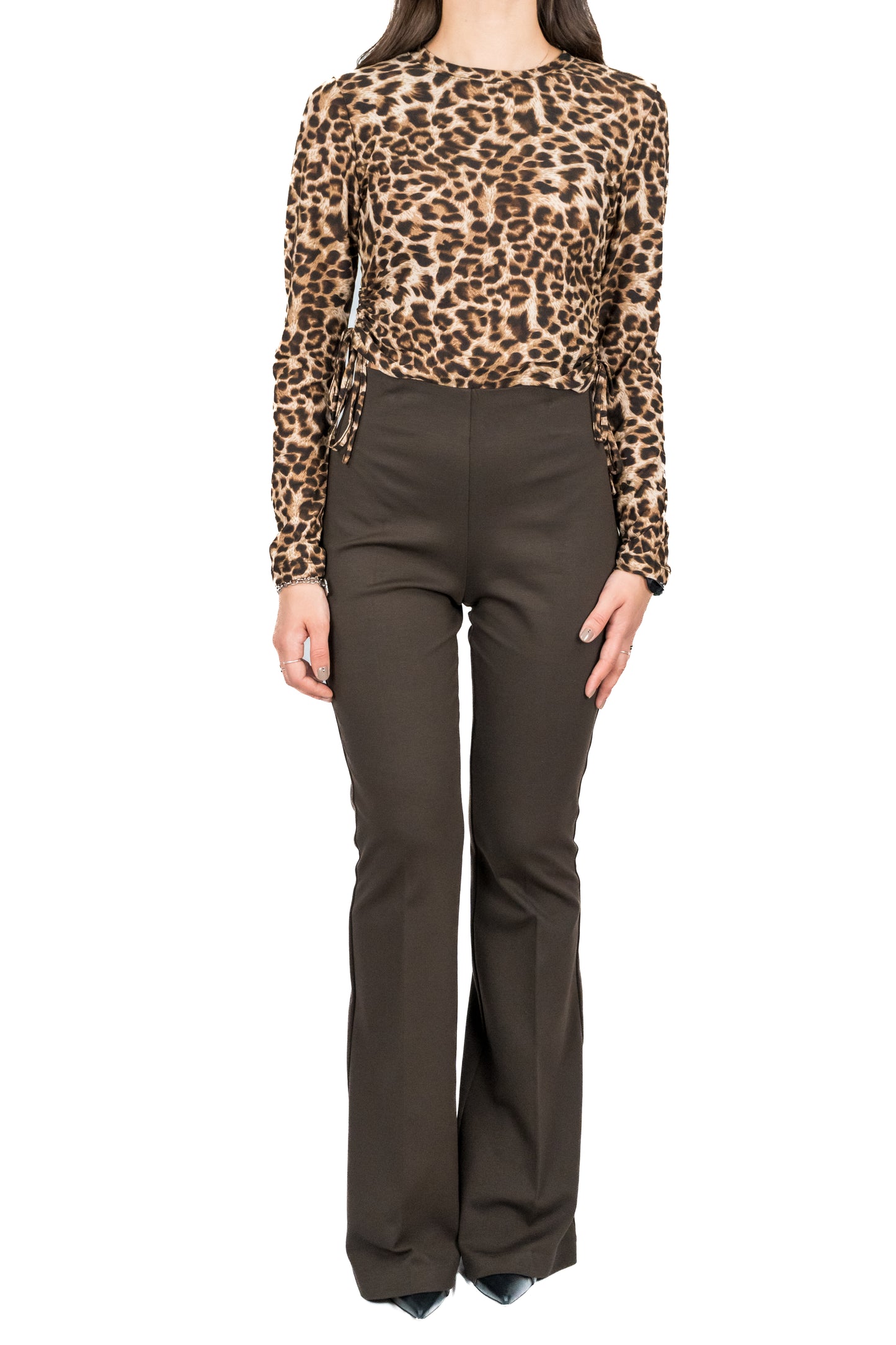 Maglia maculata con coulisse laterale moro