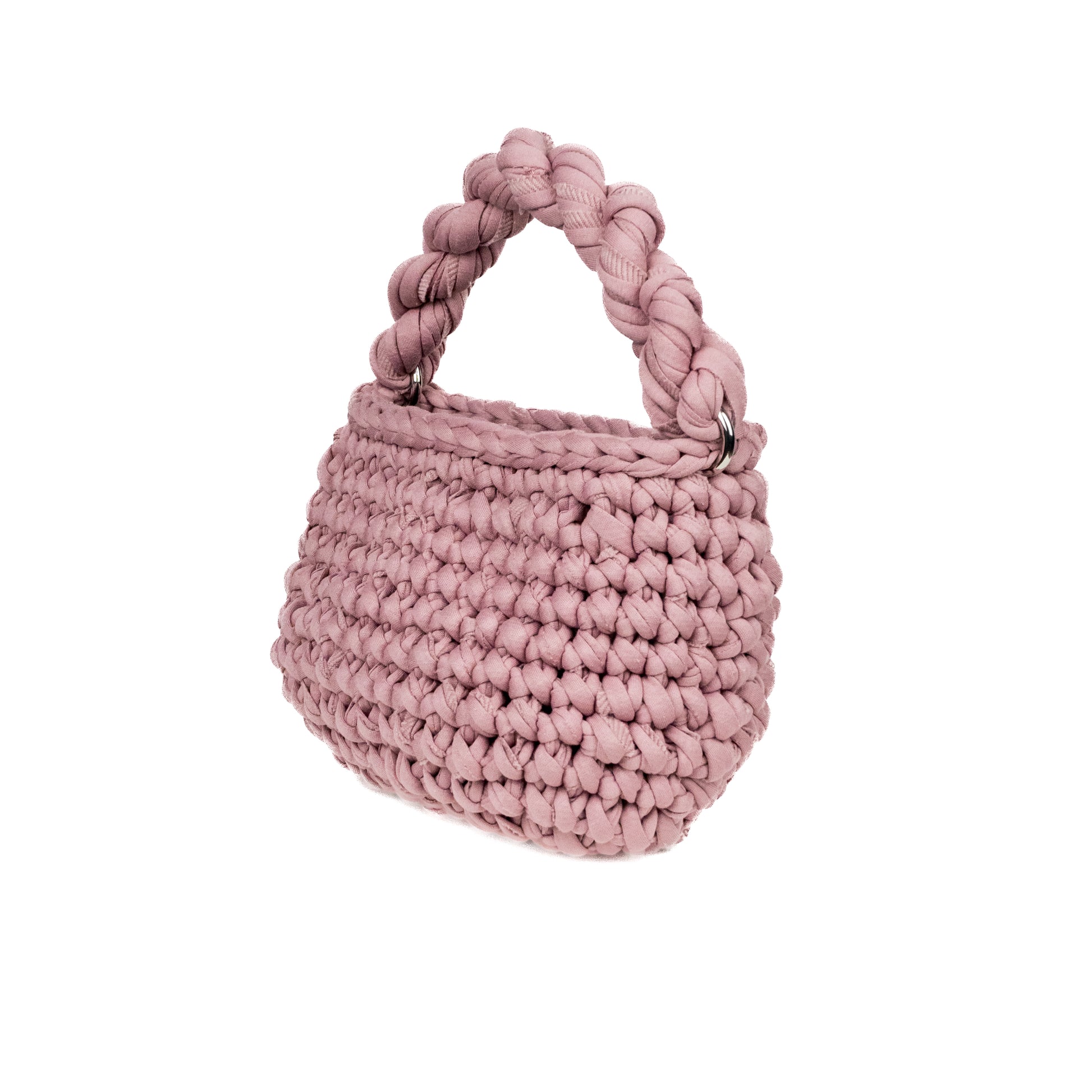 Mini bag realizzata all'uncinetto con manico ed anelli color argento