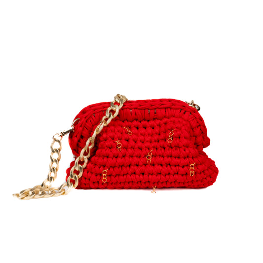 Minibag fatta a mano all'uncinetto con fettuccia in cotone e chiusura a molla