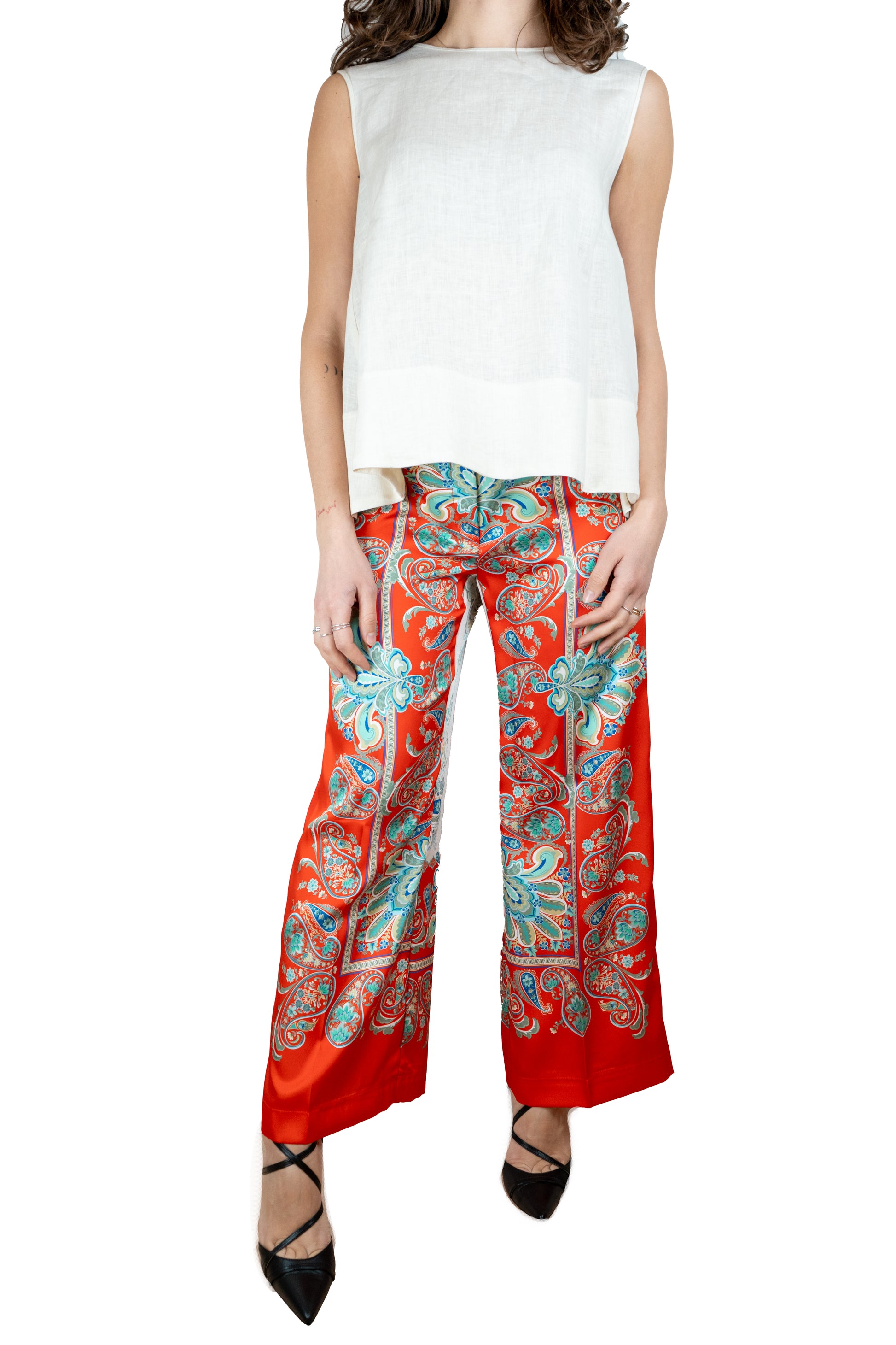 Pantalone a fantasia Capri senza bottoni solo con zip davanti