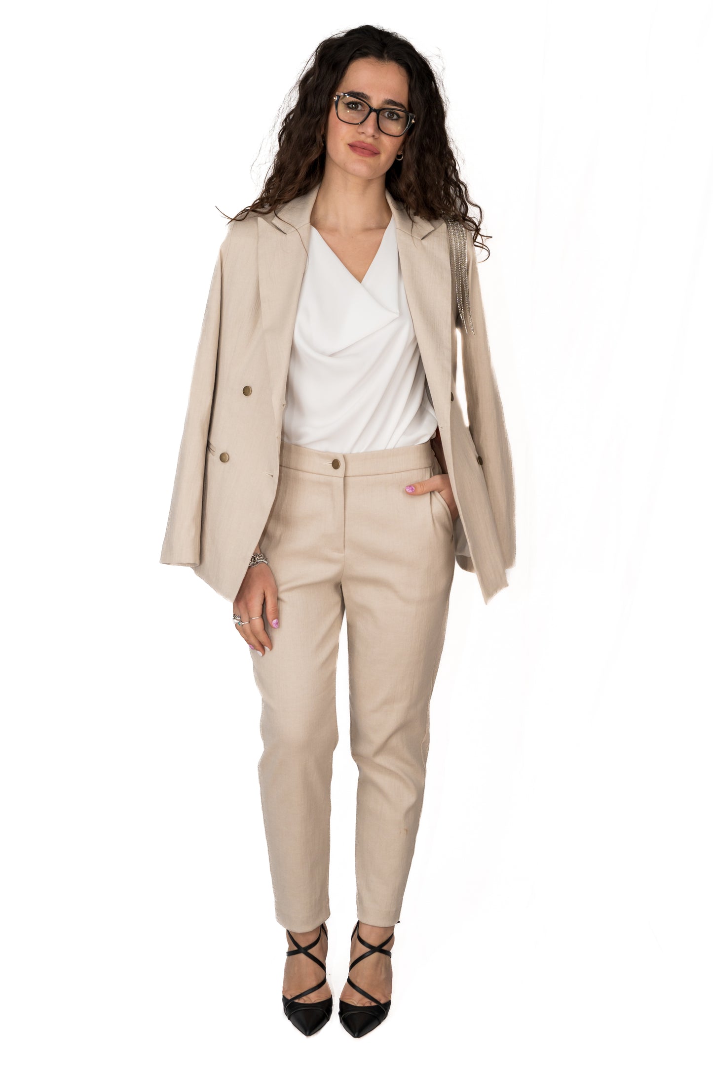 Pantalone slim beige in misto cotone