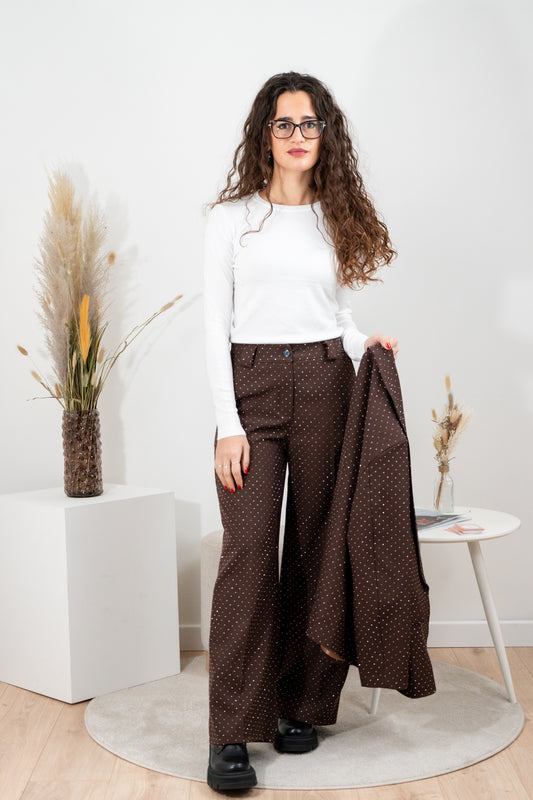 Pantalone+giacca marrone con brillantini