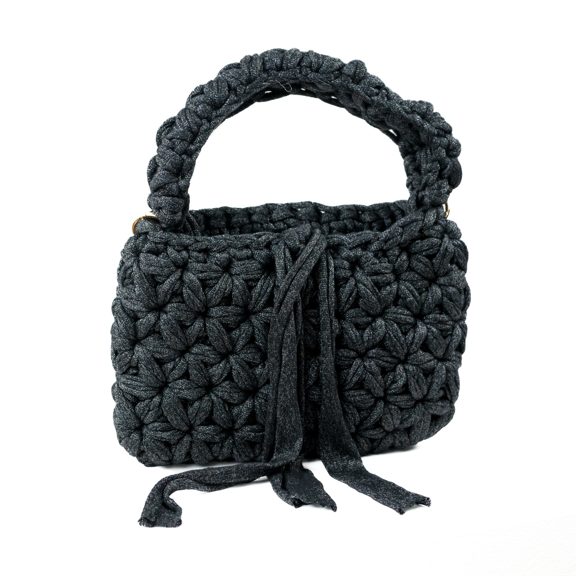 Mini bag all'uncinetto con punto stella in lurex.