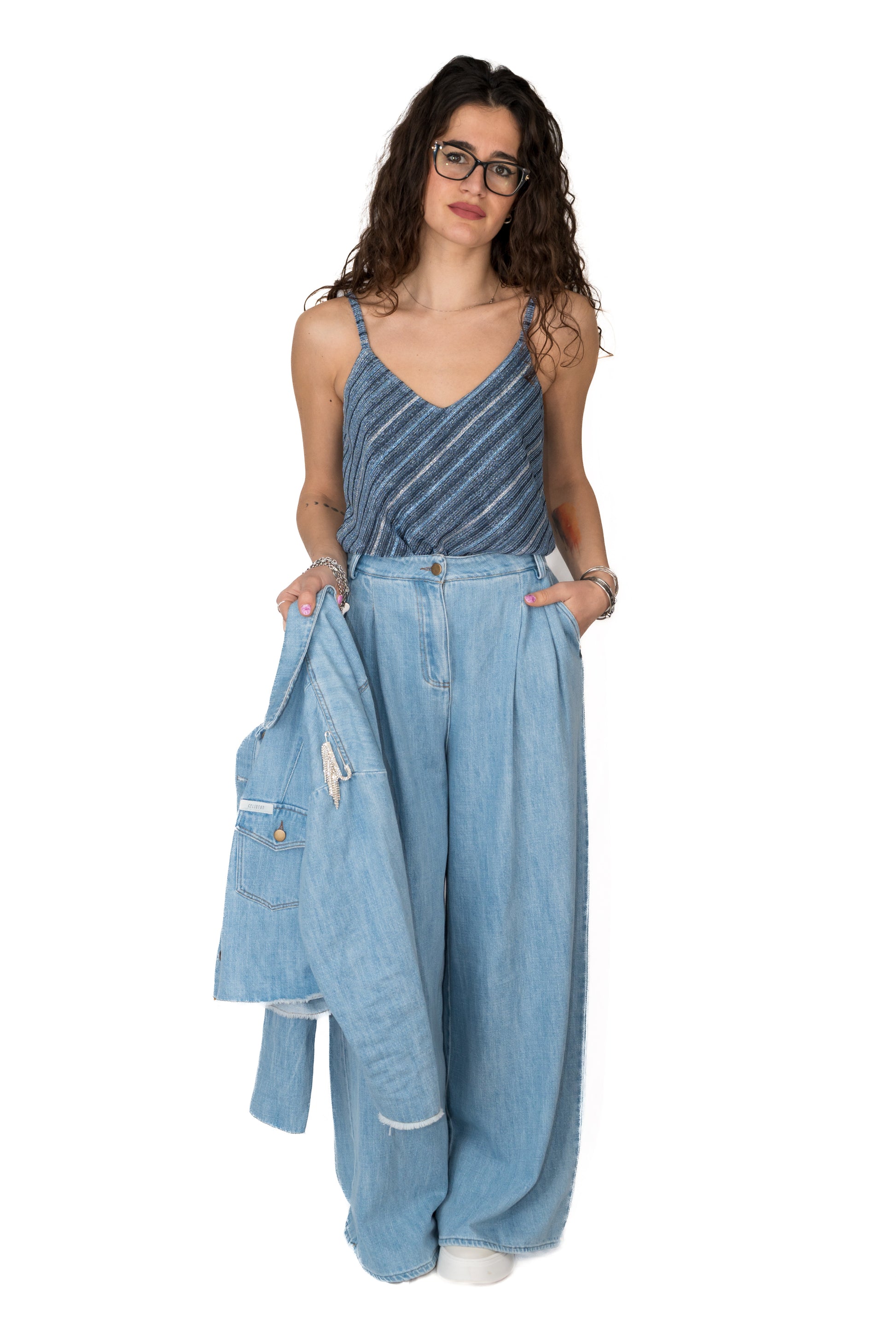 Top in lurex blu